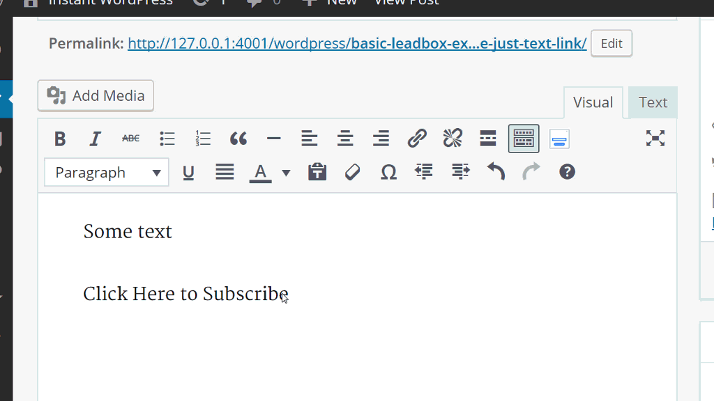 An example of how to inset LeadBoxes from LeadPages in WordPress with just 1-click